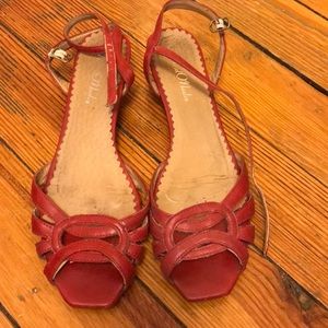 Red leather sandals